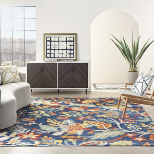 HomeRoots 9' Navy Blue Floral Power Loom Area Rug – Elegant Design for Timeless Living Room Style & Durability 9' X 12' 551473
