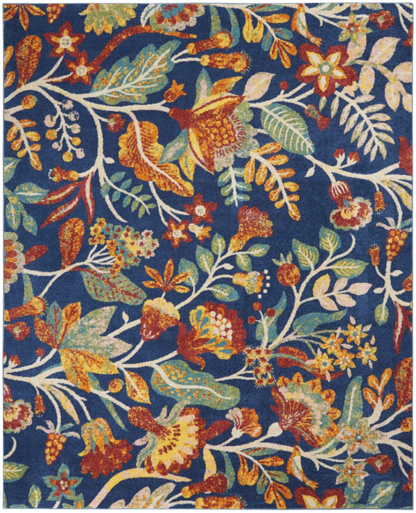 HomeRoots 9' Navy Blue Floral Power Loom Area Rug – Elegant Design for Timeless Living Room Style & Durability 9' X 12' 551473