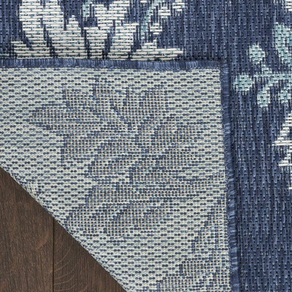 HomeRoots 9' Navy Blue and Ivory Floral Area Rug – Versatile Indoor/Outdoor Design for Elegant Spaces 551476