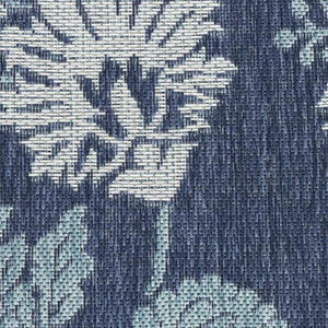 HomeRoots 9' Navy Blue and Ivory Floral Area Rug – Versatile Indoor/Outdoor Design for Elegant Spaces 551476