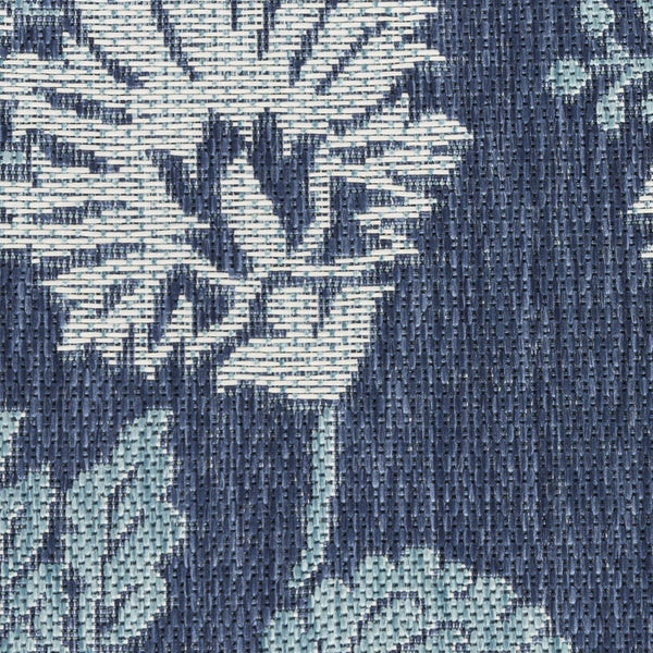 HomeRoots 9' Navy Blue and Ivory Floral Area Rug – Versatile Indoor/Outdoor Design for Elegant Spaces 551476