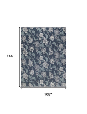 HomeRoots 9' Navy Blue and Ivory Floral Area Rug – Versatile Indoor/Outdoor Design for Elegant Spaces 551476