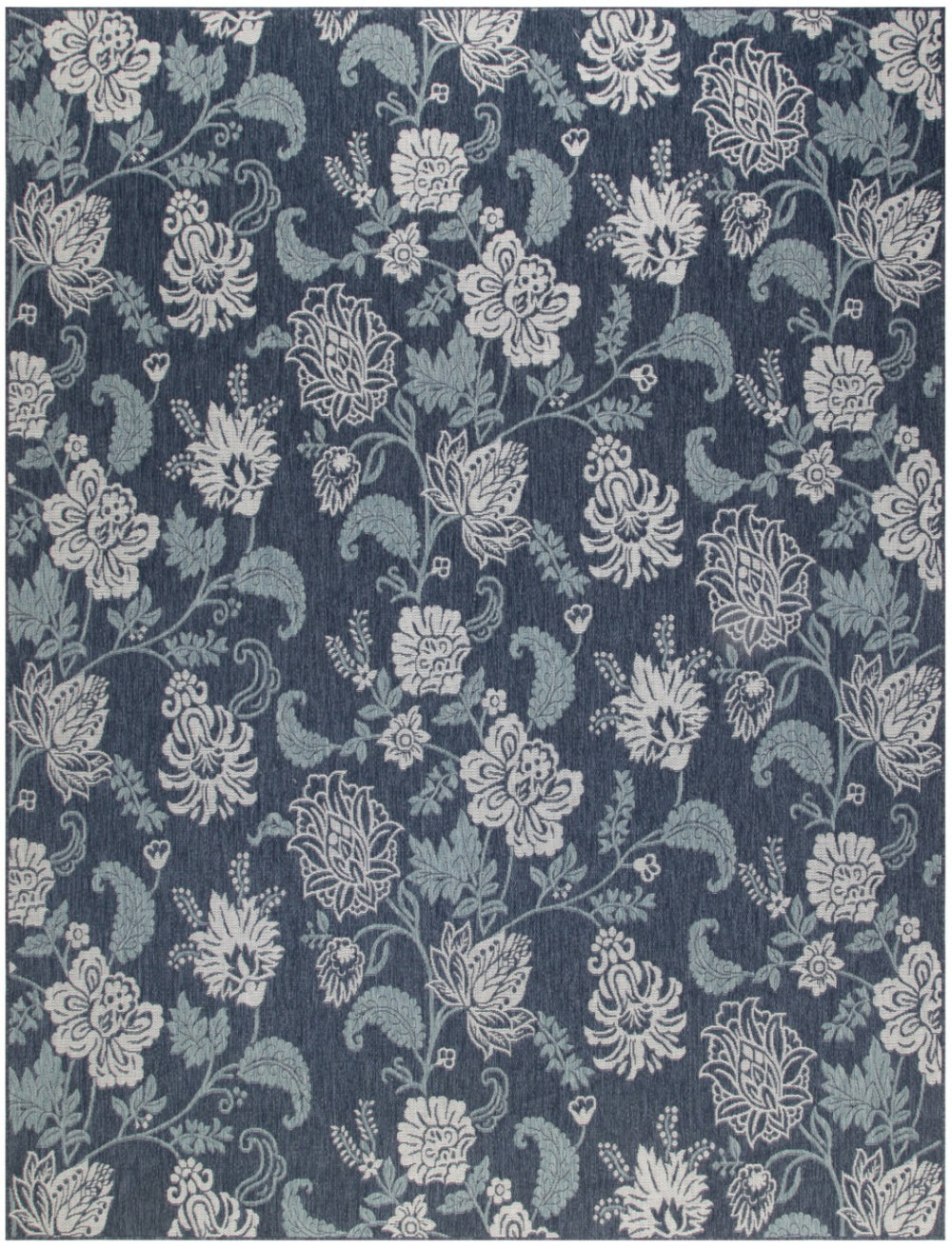 HomeRoots 9' Navy Blue and Ivory Floral Area Rug – Versatile Indoor/Outdoor Design for Elegant Spaces 551476