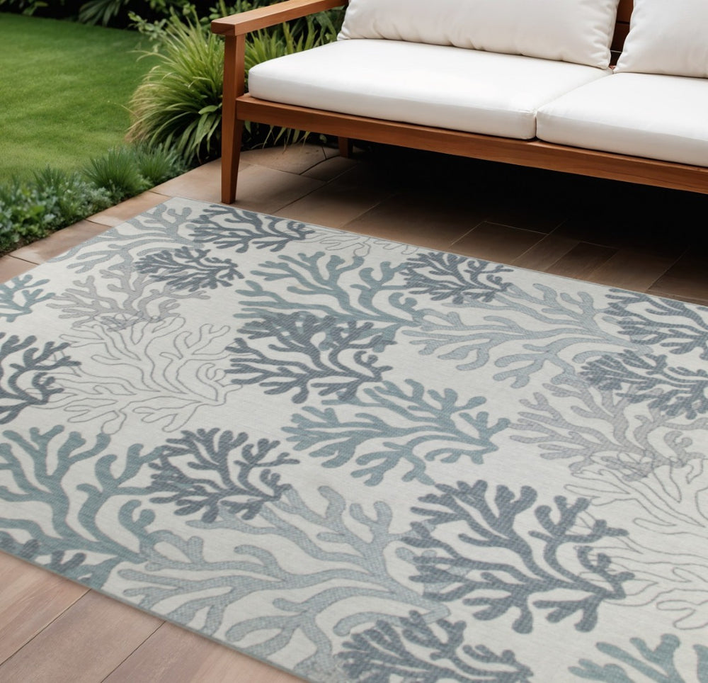 HomeRoots 9' X 12' Blue And Ivory Nautical Area Rug – Durable Indoor/Outdoor Design for Coastal Charm & Style 551477