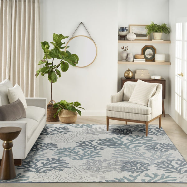 HomeRoots 9' X 12' Blue And Ivory Nautical Area Rug – Durable Indoor/Outdoor Design for Coastal Charm & Style 551477