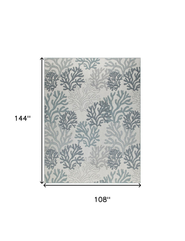 HomeRoots 9' X 12' Blue And Ivory Nautical Area Rug – Durable Indoor/Outdoor Design for Coastal Charm & Style 551477