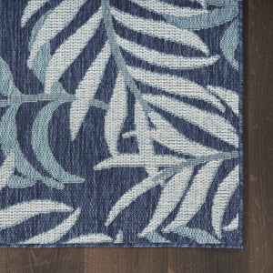 HomeRoots 9' Navy Blue and Ivory Palm Leaf Area Rug - Durable Indoor/Outdoor Design for Coastal Elegance 551478