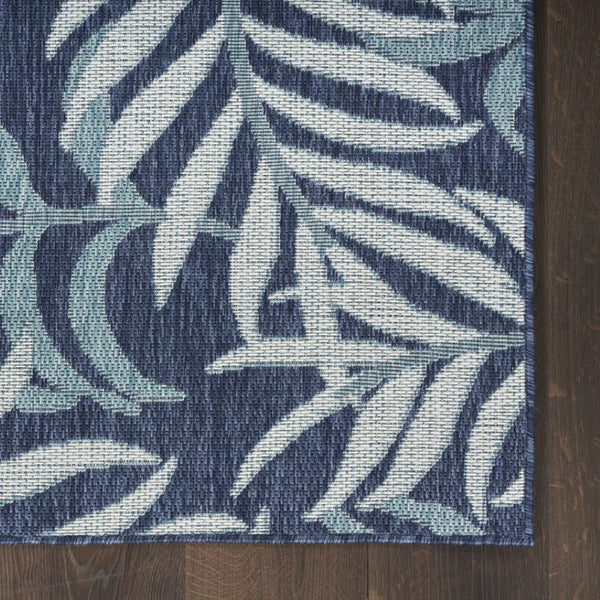 HomeRoots 9' Navy Blue and Ivory Palm Leaf Area Rug - Durable Indoor/Outdoor Design for Coastal Elegance 551478