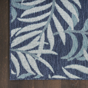 HomeRoots 9' Navy Blue and Ivory Palm Leaf Area Rug - Durable Indoor/Outdoor Design for Coastal Elegance 551478