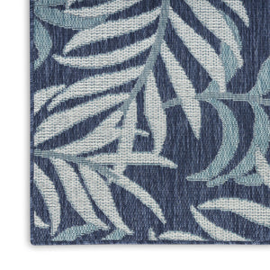 HomeRoots 9' Navy Blue and Ivory Palm Leaf Area Rug - Durable Indoor/Outdoor Design for Coastal Elegance 551478