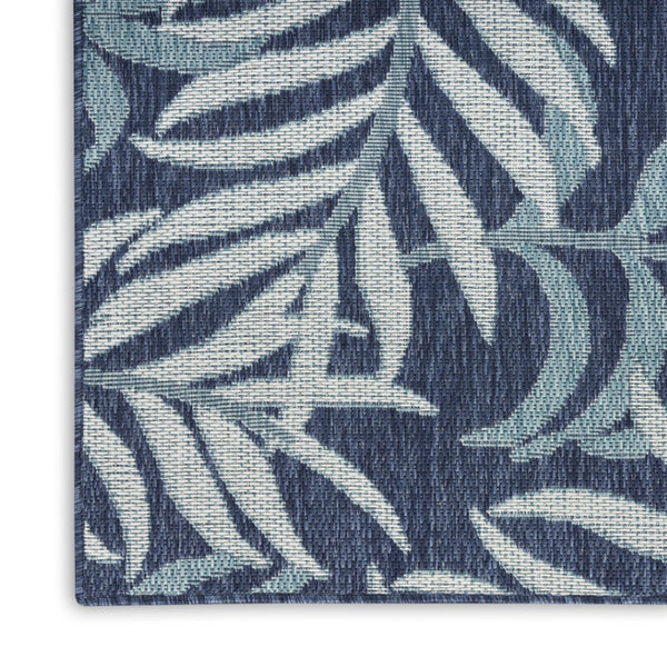 HomeRoots 9' Navy Blue and Ivory Palm Leaf Area Rug - Durable Indoor/Outdoor Design for Coastal Elegance 551478