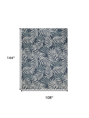 HomeRoots 9' Navy Blue and Ivory Palm Leaf Area Rug - Durable Indoor/Outdoor Design for Coastal Elegance 551478