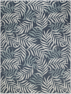 HomeRoots 9' Navy Blue and Ivory Palm Leaf Area Rug - Durable Indoor/Outdoor Design for Coastal Elegance 551478
