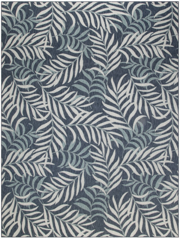HomeRoots 9' Navy Blue and Ivory Palm Leaf Area Rug - Durable Indoor/Outdoor Design for Coastal Elegance 551478