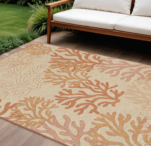 HomeRoots 9' X 12' Coral And Ivory Nautical Indoor-Outdoor Area Rug - Durable, Easy-Care Coastal Charm for Any Space 551481