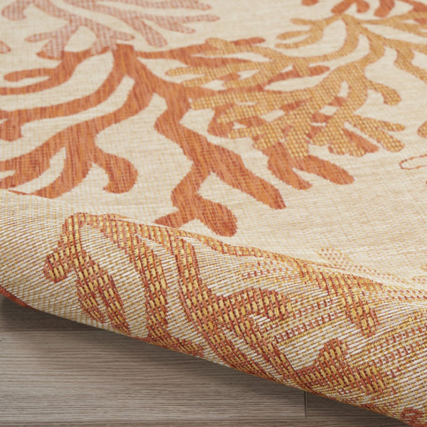 HomeRoots 9' X 12' Coral And Ivory Nautical Indoor-Outdoor Area Rug - Durable, Easy-Care Coastal Charm for Any Space 551481