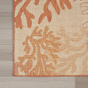 HomeRoots 9' X 12' Coral And Ivory Nautical Indoor-Outdoor Area Rug - Durable, Easy-Care Coastal Charm for Any Space 551481