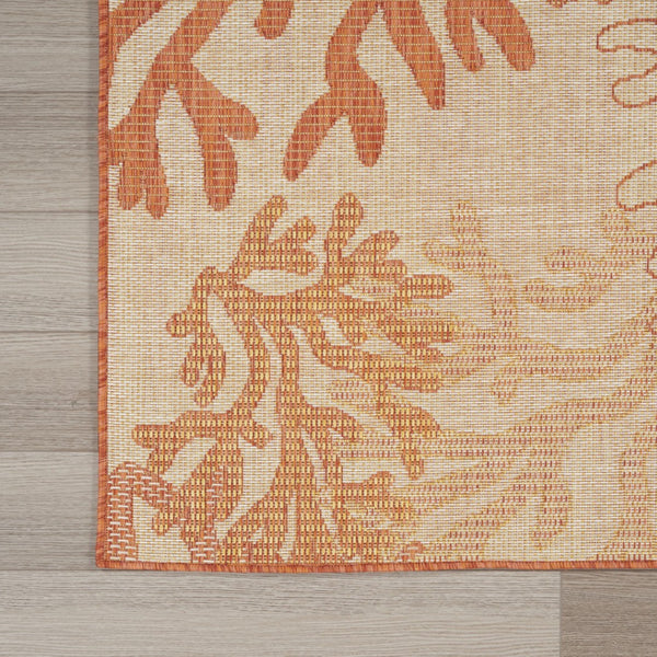 HomeRoots 9' X 12' Coral And Ivory Nautical Indoor-Outdoor Area Rug - Durable, Easy-Care Coastal Charm for Any Space 551481