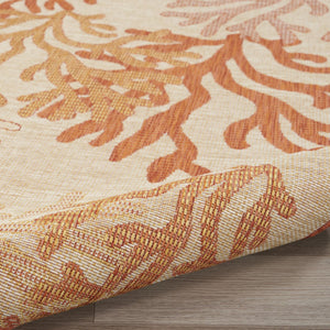 HomeRoots 9' X 12' Coral And Ivory Nautical Indoor-Outdoor Area Rug - Durable, Easy-Care Coastal Charm for Any Space 551481