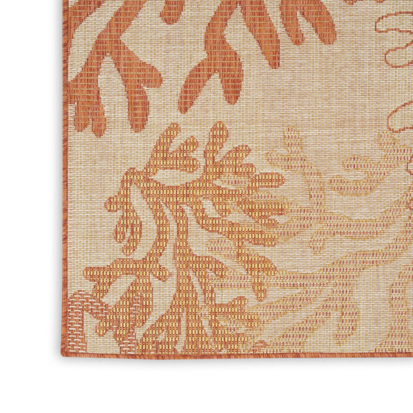 HomeRoots 9' X 12' Coral And Ivory Nautical Indoor-Outdoor Area Rug - Durable, Easy-Care Coastal Charm for Any Space 551481