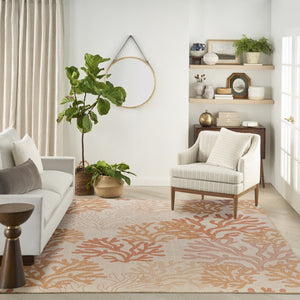 HomeRoots 9' X 12' Coral And Ivory Nautical Indoor-Outdoor Area Rug - Durable, Easy-Care Coastal Charm for Any Space 551481