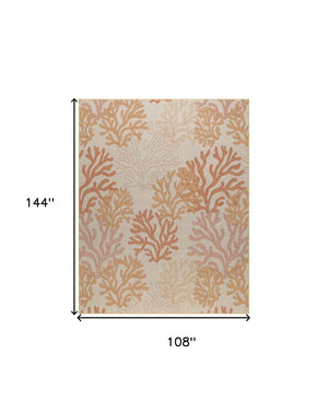 HomeRoots 9' X 12' Coral And Ivory Nautical Indoor-Outdoor Area Rug - Durable, Easy-Care Coastal Charm for Any Space 551481