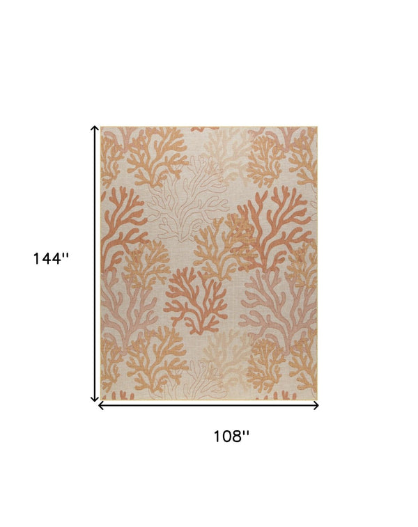 HomeRoots 9' X 12' Coral And Ivory Nautical Indoor-Outdoor Area Rug - Durable, Easy-Care Coastal Charm for Any Space 551481