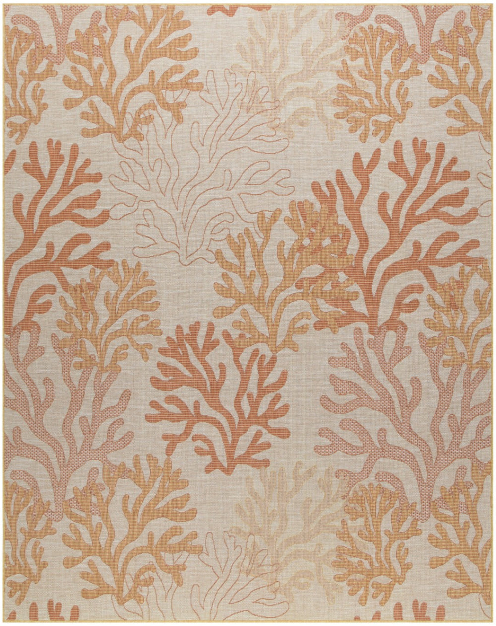 HomeRoots 9' X 12' Coral And Ivory Nautical Indoor-Outdoor Area Rug - Durable, Easy-Care Coastal Charm for Any Space 551481