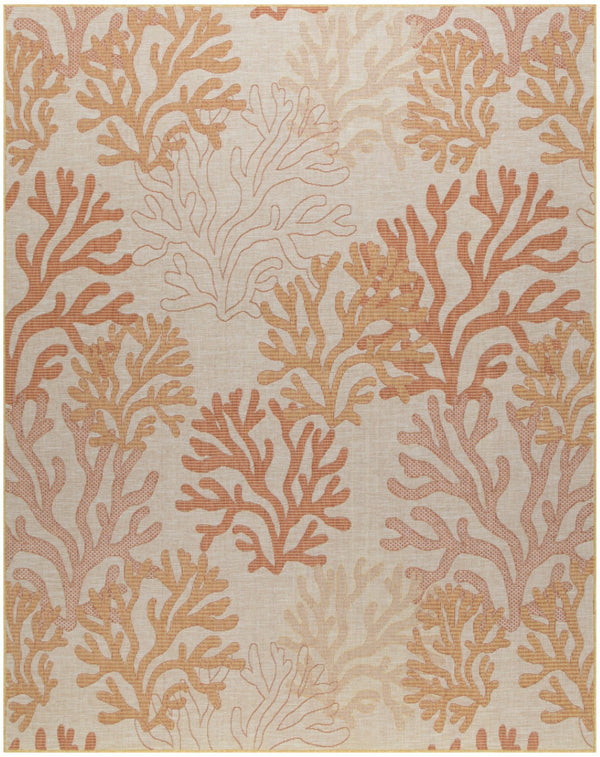 HomeRoots 9' X 12' Coral And Ivory Nautical Indoor-Outdoor Area Rug - Durable, Easy-Care Coastal Charm for Any Space 551481