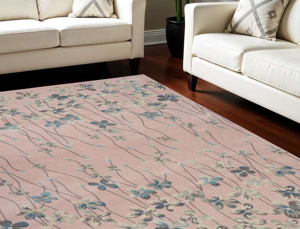 Homeroots 9' X 12' Pink Gray And Blue Floral Area Rug - Stain Resistant, Durable, Perfect For Kids & Pets!  Polypropylene 551482