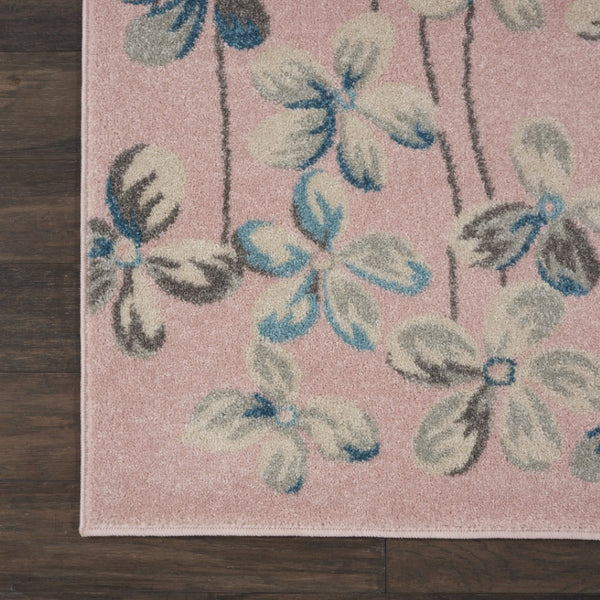 HomeRoots 9' Floral Area Rug in Pink, Gray & Blue - Durable, Stain-Resistant Design Perfect for Any Room 9' X 12' 551482