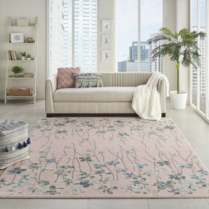 HomeRoots 9' Floral Area Rug in Pink, Gray & Blue - Durable, Stain-Resistant Design Perfect for Any Room 9' X 12' 551482
