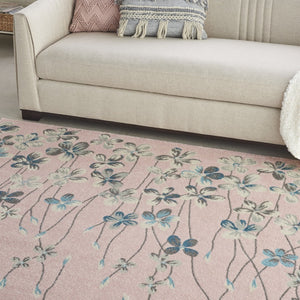 HomeRoots 9' Floral Area Rug in Pink, Gray & Blue - Durable, Stain-Resistant Design Perfect for Any Room 9' X 12' 551482