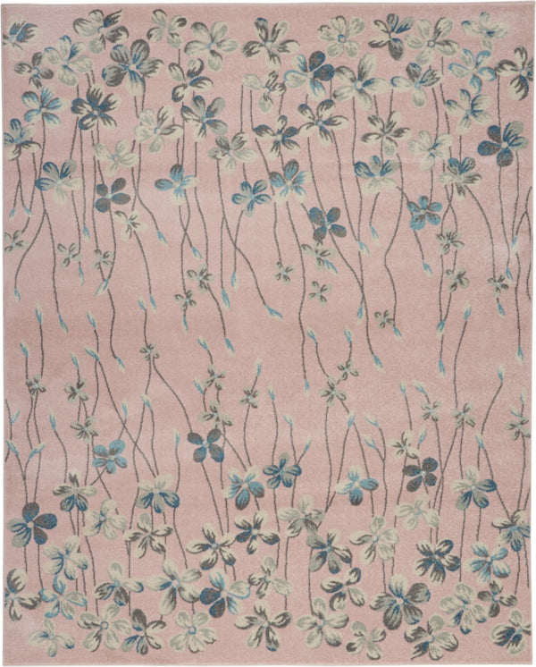 HomeRoots 9' Floral Area Rug in Pink, Gray & Blue - Durable, Stain-Resistant Design Perfect for Any Room 9' X 12' 551482