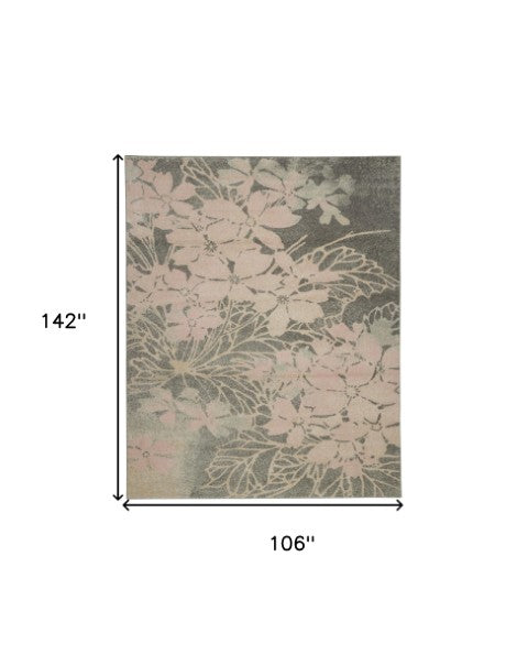 Homeroots 9' X 12' Gray And Pink Floral Area Rug - Stain Resistant, Durable, Perfect For Homes With Kids & Pets  Polypropylene 551483