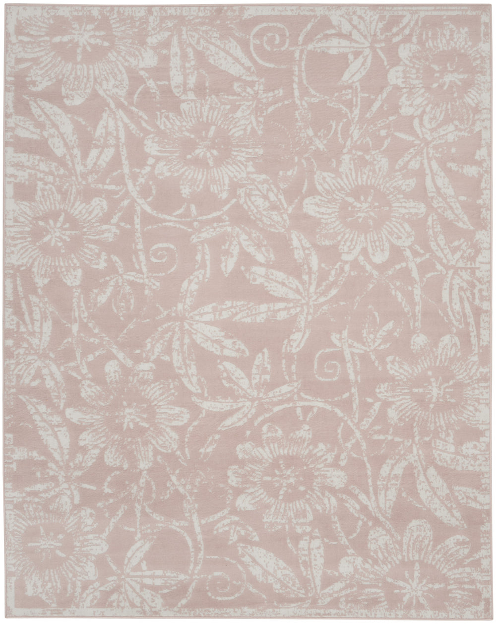 Homeroots 8' X 12' Pink And Ivory Floral Distressed Non Skid Area Rug  Polypropylene 551484