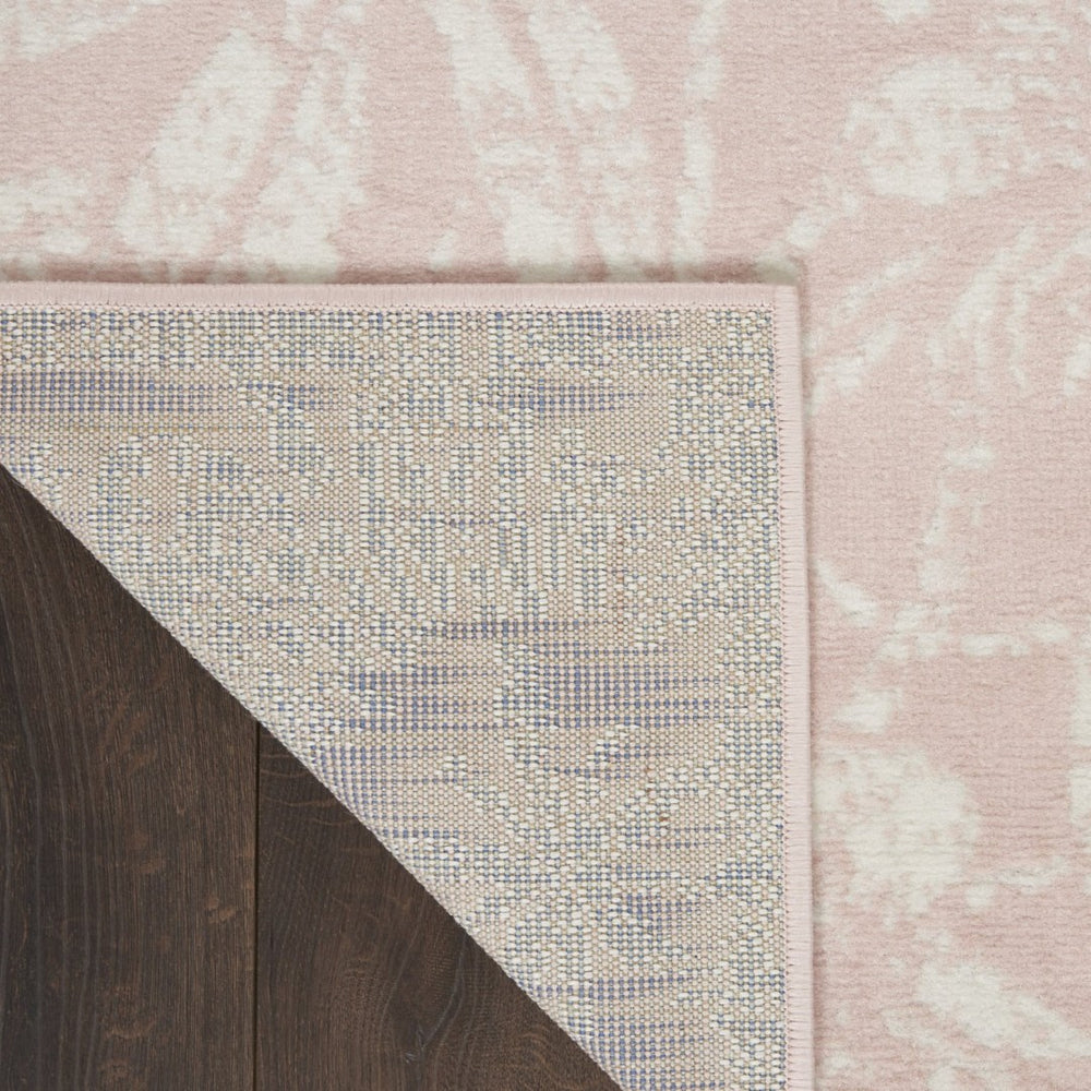 HomeRoots 8' Pink and Ivory Floral Distressed Area Rug - Vintage Charm with Non-Skid Backing for High-Traffic Areas 8' X 12' 551484