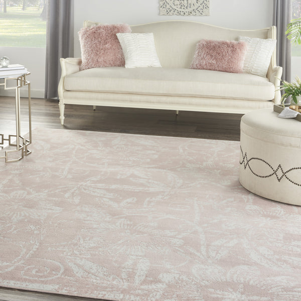 Homeroots 8' X 12' Pink And Ivory Floral Distressed Non Skid Area Rug  Polypropylene 551484