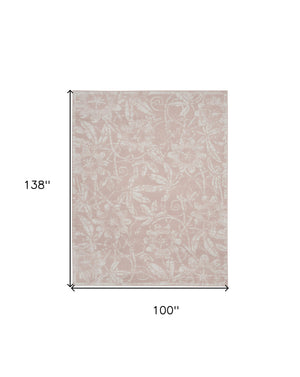 Homeroots 8' X 12' Pink And Ivory Floral Distressed Non Skid Area Rug  Polypropylene 551484