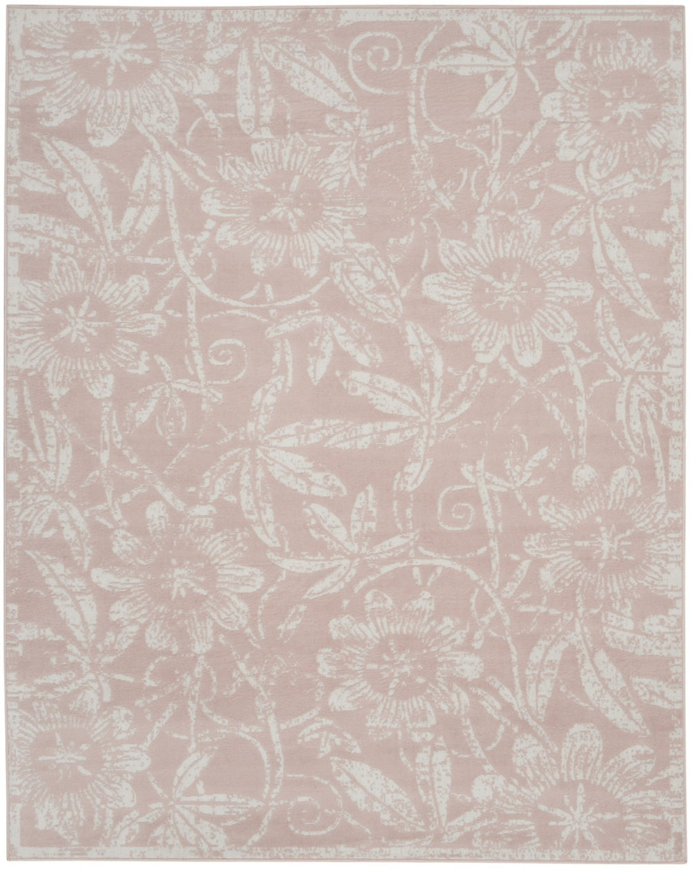 HomeRoots 8' Pink and Ivory Floral Distressed Area Rug - Vintage Charm with Non-Skid Backing for High-Traffic Areas 8' X 12' 551484
