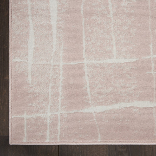 HomeRoots 6' Pink and Ivory Abstract Distressed Area Rug – Modern, Durable Design for Homes with Kids & Pets 8' X 12' 551485