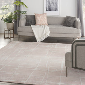 HomeRoots 6' Pink and Ivory Abstract Distressed Area Rug – Modern, Durable Design for Homes with Kids & Pets 8' X 12' 551485