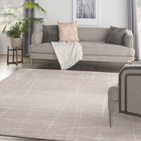 HomeRoots 6' Pink and Ivory Abstract Distressed Area Rug – Modern, Durable Design for Homes with Kids & Pets 8' X 12' 551485