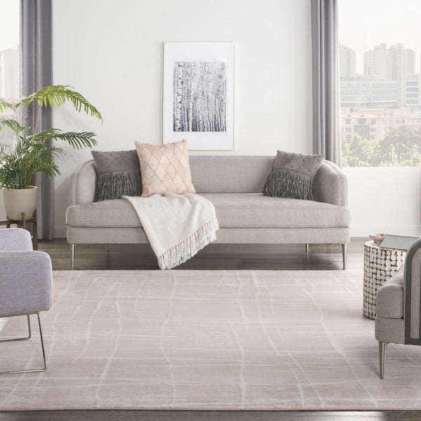 HomeRoots 6' Pink and Ivory Abstract Distressed Area Rug – Modern, Durable Design for Homes with Kids & Pets 8' X 12' 551485