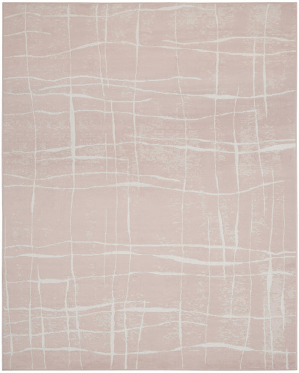 HomeRoots 6' Pink and Ivory Abstract Distressed Area Rug – Modern, Durable Design for Homes with Kids & Pets 8' X 12' 551485