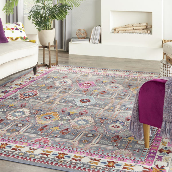 HomeRoots 9' Floral Distressed Area Rug in Ivory, Pink, and Gray – Soft, Stain-Resistant, Non-Skid Design for Homes 9' X 12' 551489