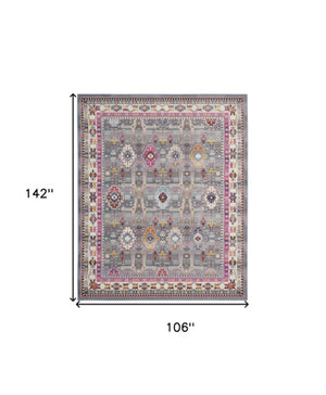 Homeroots 9' X 12' Distressed Floral Area Rug In Ivory Pink & Gray - Non-skid, Stain-resistant, Durable Design  Polypropylene 551489