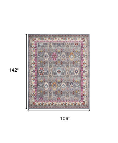 Homeroots 9' X 12' Distressed Floral Area Rug In Ivory Pink & Gray - Non-skid, Stain-resistant, Durable Design  Polypropylene 551489