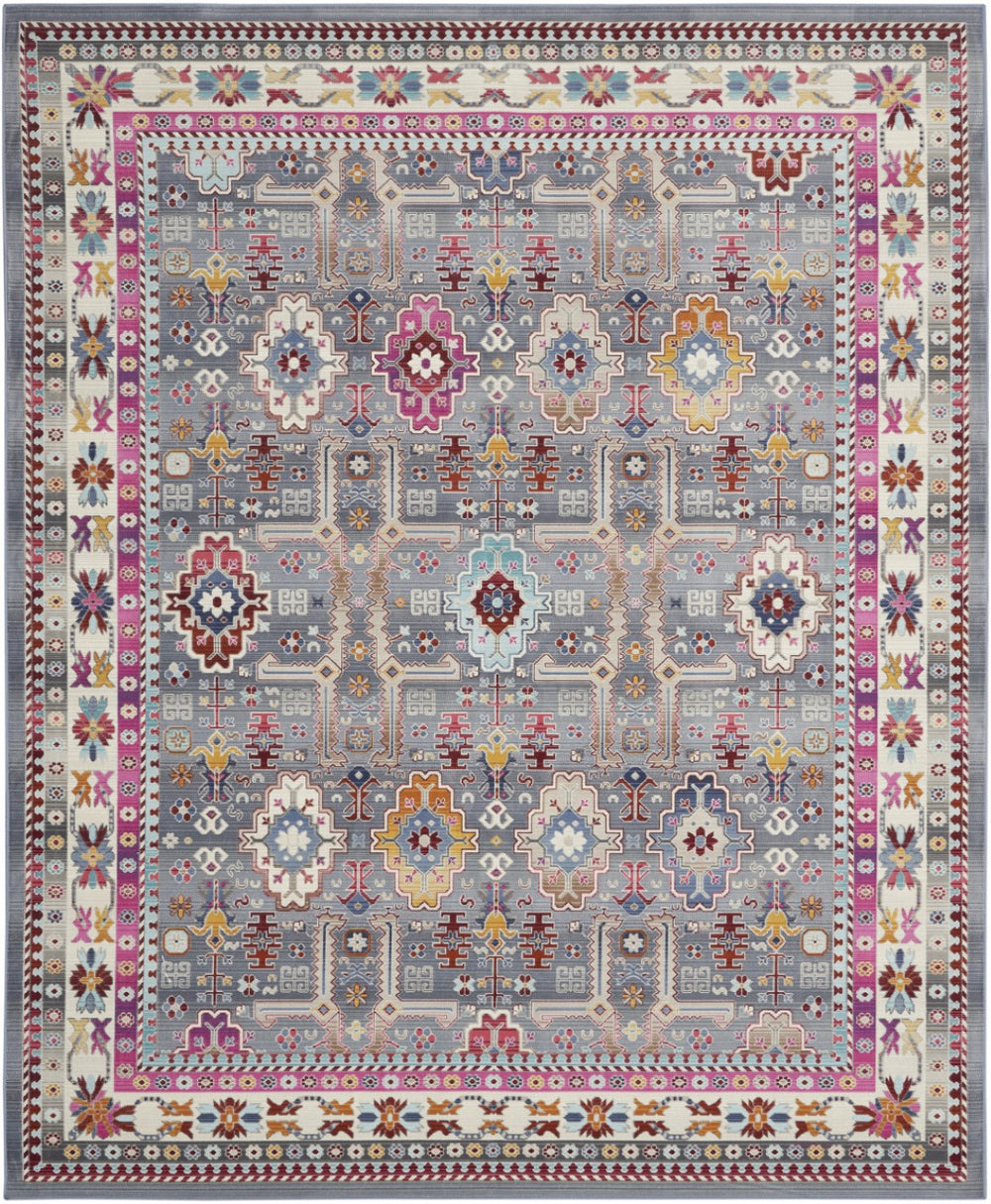 HomeRoots 9' Floral Distressed Area Rug in Ivory, Pink, and Gray – Soft, Stain-Resistant, Non-Skid Design for Homes 9' X 12' 551489