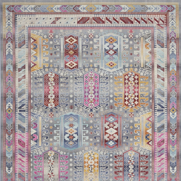 Homeroots 9' X 12' Ivory Gray & Red Floral Distressed Non-skid Area Rug - Stain Resistant & Durable Design  Polypropylene 551490